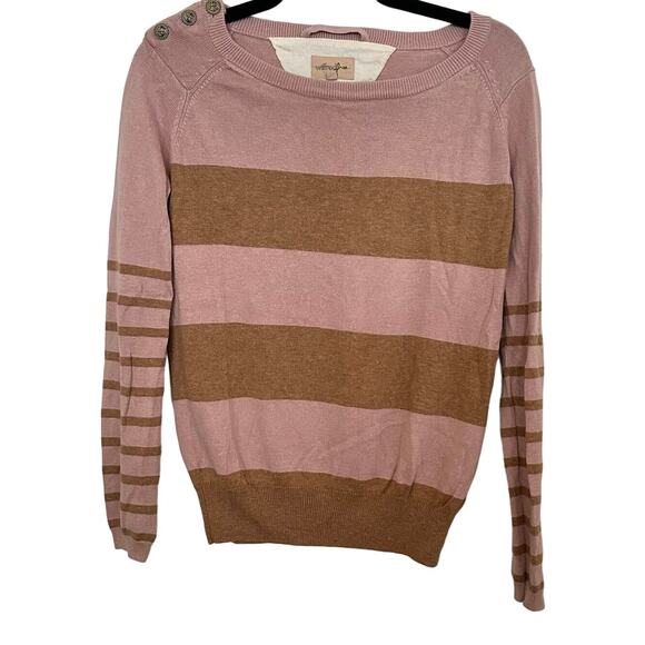 Wilfred Free Pink Brown Striped Long Sleeve Crewneck Pullover Sweater Size M - Picture 1 of 4